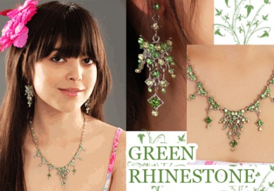green rhinestone necklace set